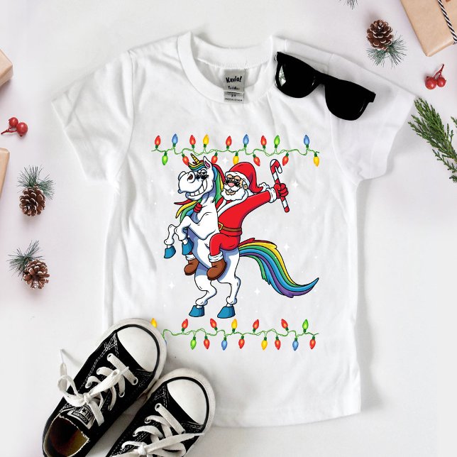 T-shirt Pour Bébé Cute Rainbow Père Noël équitation Unicorn (Créateur téléchargé)