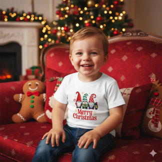 T-shirt Pour Bébé Cute Red Green Whimsical Gnome Merry Christmas