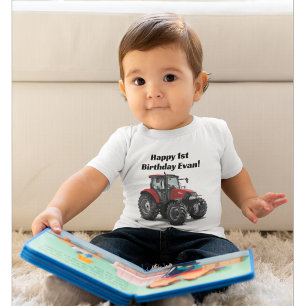T-shirt Pour Bébé Cute Red Tractor Farm Équipement 1ère fête d'anniv