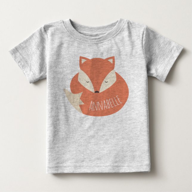 T-shirt Pour Bébé Cute renard couché personnalisé (Devant)