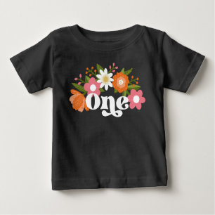 T-shirt Pour Bébé Cute Retro Floral One   Premier anniversaire du bé