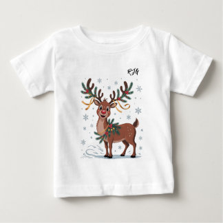 T-shirt Pour Bébé Cute Rudolph with Gold Accents Initials