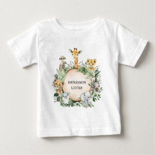 T-shirt Pour Bébé Cute Safari Jungle Animaux sauvages Feuilles de ve