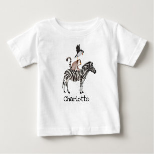 T-shirt Pour Bébé Cute Safari Zebra Lemur Puffin Animaux Avec Nom