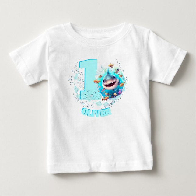 T-shirt Pour Bébé Cute Shark 1er Anniversaire Garçon personnalisé (Devant)