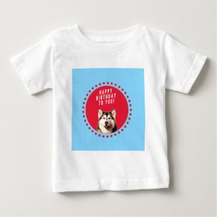 T-shirt Pour Bébé Cute Siberian Husky Joyeux Points rouges bleus d'a