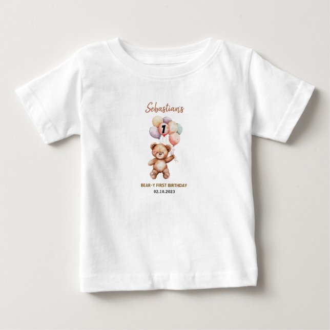 T-shirt Pour Bébé Cute Teddy Bear 1er Anniversaire | Douce Ourse  (Devant)