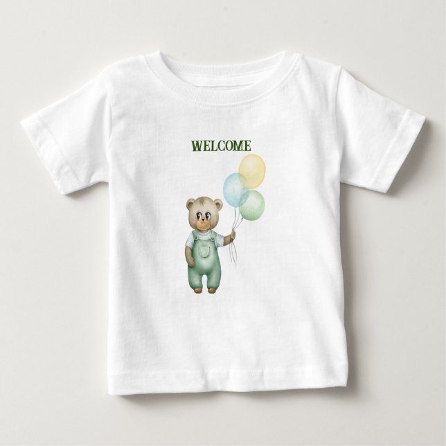 T-shirt Pour Bébé cute teddy bear green background (Devant)