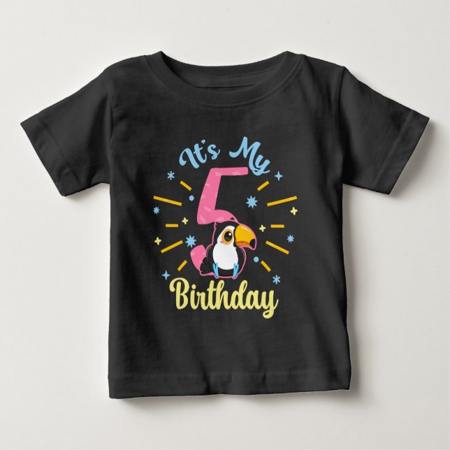 T-shirt Pour Bébé Cute Toucan 5e anniversaire 5 année fille de naiss (Devant)