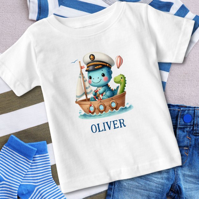 T-shirt Pour Bébé Cute Trex Capitaine de voilier Personnalisé (Créateur téléchargé)