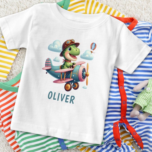 T-shirt Pour Bébé Cute Trex Dinosaur vole un avion de charme (Créateur téléchargé)
