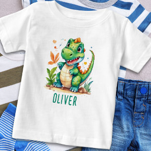 T-shirt Pour Bébé Cute Trex Dinosaure Vert Personnalisé