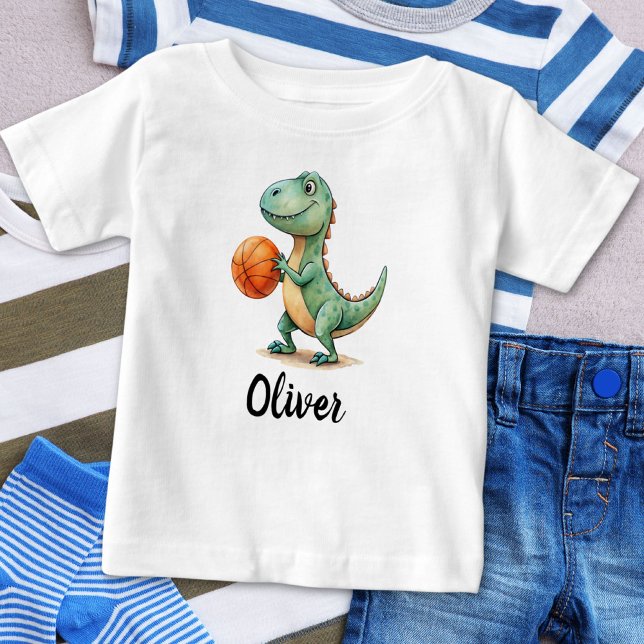 T-shirt Pour Bébé Cute Trex Jouer Basketball Personnalisé (Créateur téléchargé)