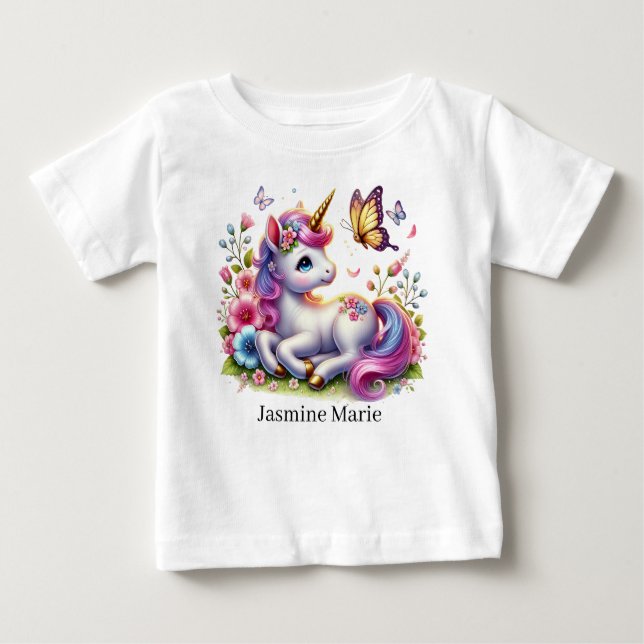 T-shirt Pour Bébé Cute unicorn add name fantasy Baby  (Devant)