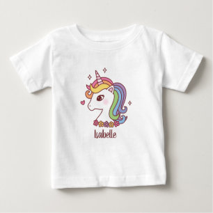 T-shirt Pour Bébé Cute Unicorn avec Rainbow Mane Doodle Baby Girl
