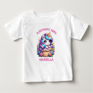 T-shirt Pour Bébé Cute Unicorn & Cupcake Personnalisé Anniversaire F