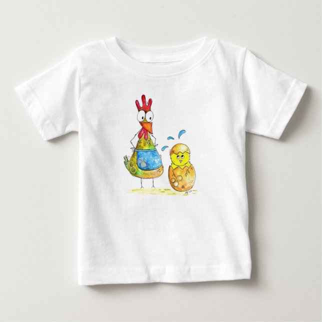 T-shirt Pour Bébé Cute Whimsical Mama poulet avec bébé (Devant)