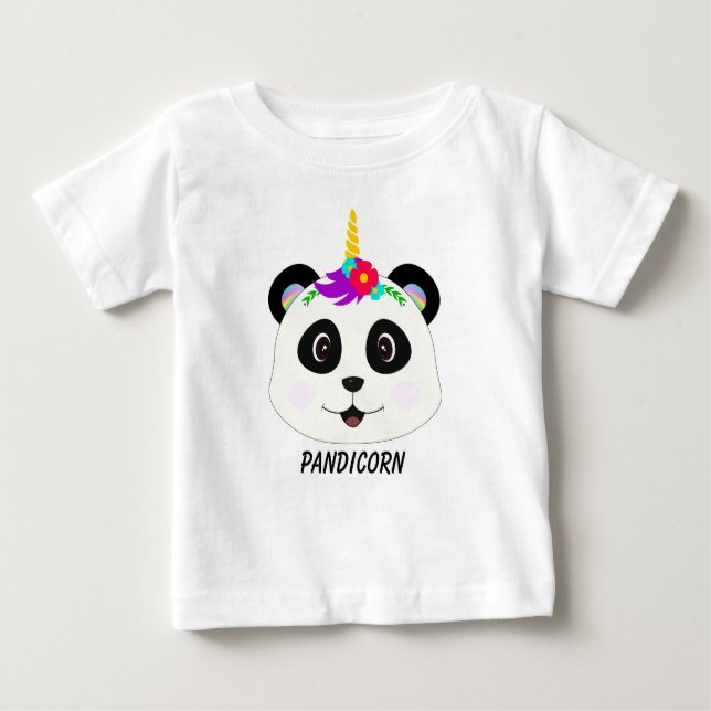 T-shirt Pour Bébé Cute Whimsical Panda Unicorn Pandicorn (Devant)