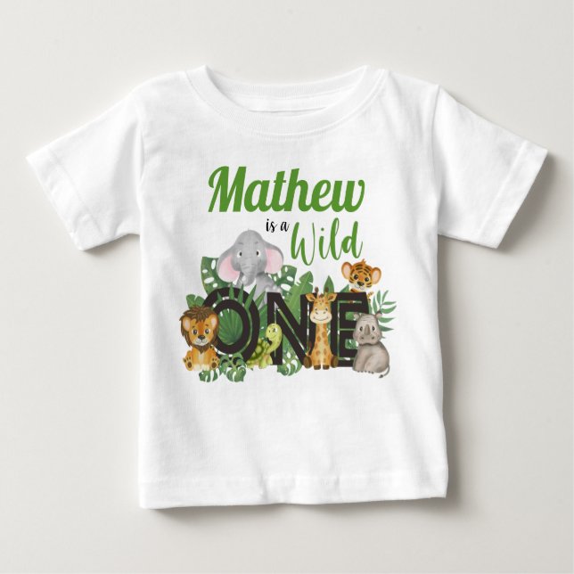 T-shirt Pour Bébé Cute Wild One Jungle Safari Animaux premier annive (Devant)