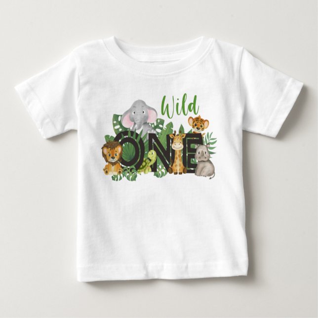 T-shirt Pour Bébé Cute Wild One Jungle Safari Animaux premier annive (Devant)
