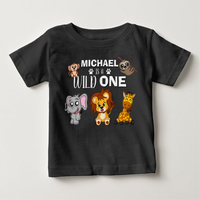 T-shirt Pour Bébé Cute Wild One Jungle Safari Animaux premier annive (Devant)