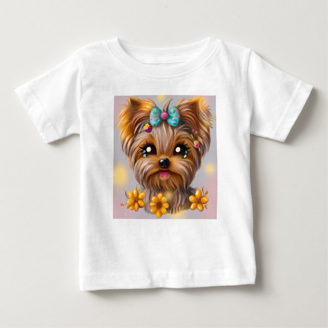 T-shirt Pour Bébé Cute Yorkie Kawaii Puppy (Devant)