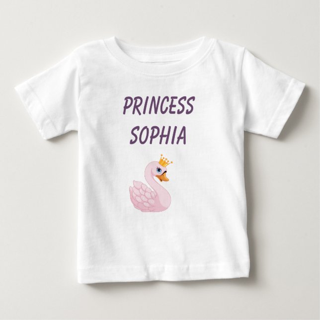 T-shirt Pour Bébé Cygne princesse rose sur le nom blanc (Devant)