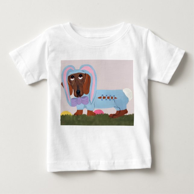 T-shirt Pour Bébé Dachshund in bunny costume (Devant)