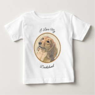 T-shirt Pour Bébé Dachshund (Longhaerien) Peinture - Art Chien origi
