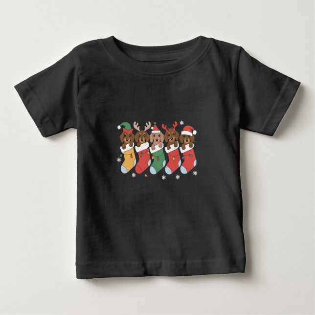 T-shirt Pour Bébé Dachshund Maman Noël Amoureux des chiens cadeau No (Devant)
