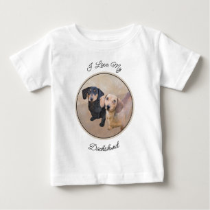T-shirt Pour Bébé Dachshund (Smooth) Peinture - Art Chien original