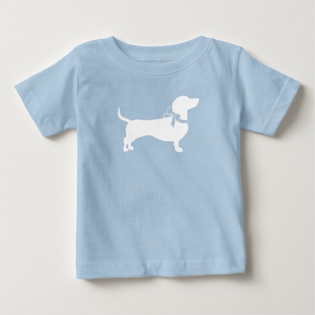 T-shirt Pour Bébé Dachshund Wiener Chien Baby shower Blue Boy (Devant)