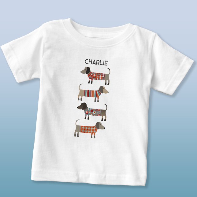 T-shirt Pour Bébé Dachshund Wiener Sausage Chien Personnalisé (Fun personalized name dachshund wiener sausage dog t-shirt)
