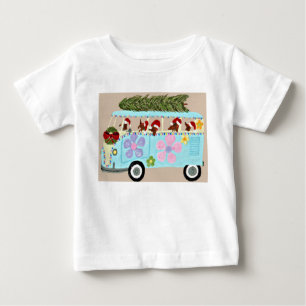 T-shirt Pour Bébé Dachshunds de Noël dans une camionnette hippie