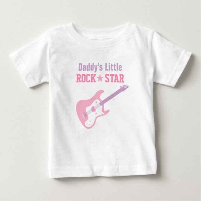 T-shirt Pour Bébé Daddy Little Rock Star Guitare Rose Pour Bébés Fil (Devant)