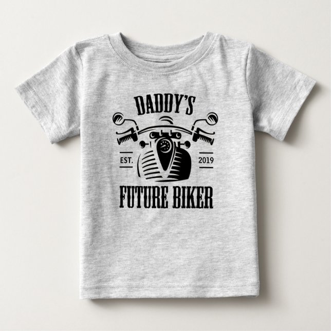 T-shirt Pour Bébé Daddy's Future Biker Motorcycle Skull Personalized (Devant)