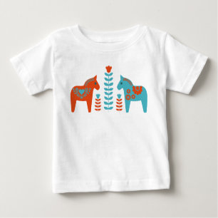 T-shirt Pour Bébé Dala d'art populaire scandinave Chevaux et fleurs