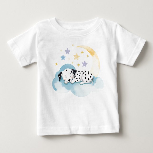T-shirt Pour Bébé Dalmatien chiot mignon sur la Lune - (Devant)