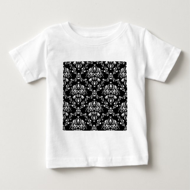 T-shirt Pour Bébé Damas noir et blanc (Devant)
