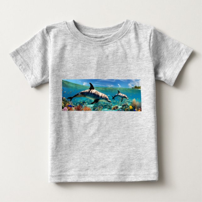 T-shirt Pour Bébé Dancing Dolphins in a Coral Paradise (Devant)