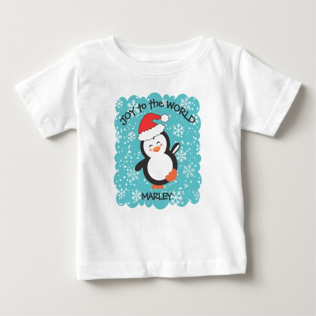 T-shirt Pour Bébé Dancing Penguin Joie Snowflakes Noël (Devant)