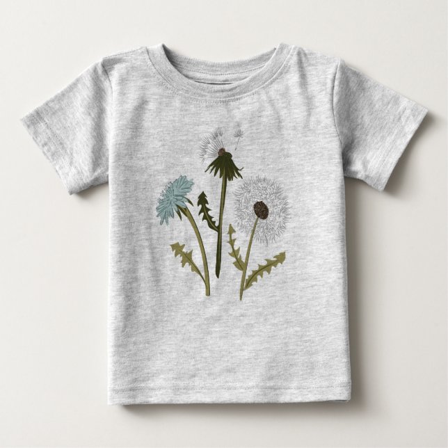 T-shirt Pour Bébé Dandelions Fleurs gris Bleu (Devant)