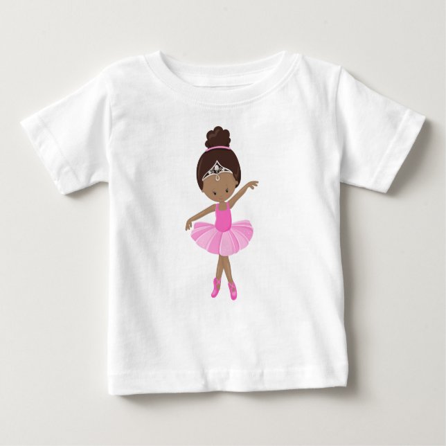 T-shirt Pour Bébé Danseuse classique afro-américaine, tutu rose, fil (Devant)