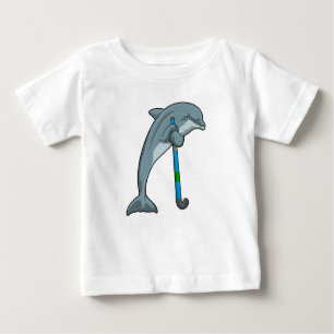 T-shirt Pour Bébé Dauphin à Hockey avec bâton de hockey