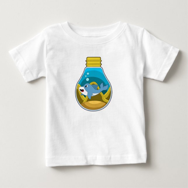 T-shirt Pour Bébé Dauphin à la natation dans l'aquarium (Devant)