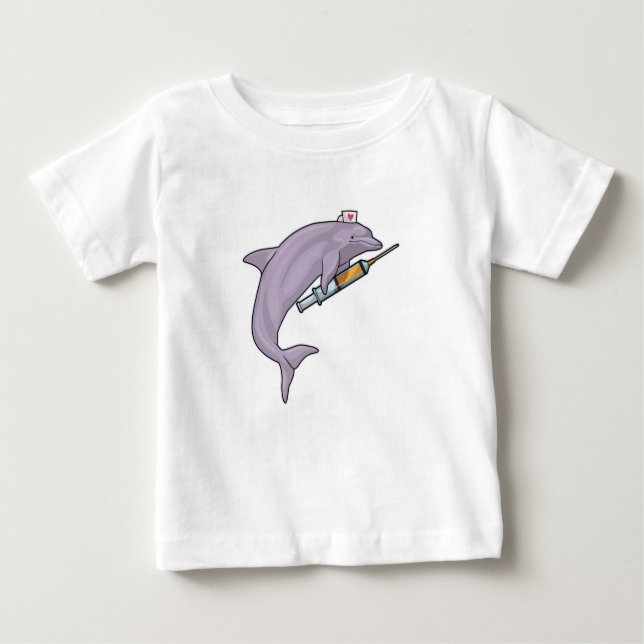 T-shirt Pour Bébé Dauphin comme infirmière avec seringue (Devant)