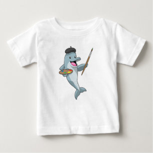 T-shirt Pour Bébé Dauphin comme Peintre avec pinceau et couleur