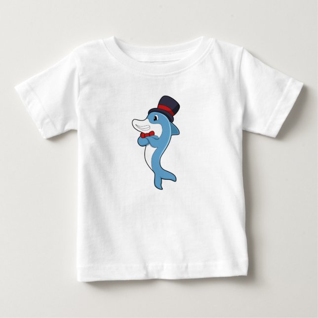 T-shirt Pour Bébé Dauphin en gentleman avec chapeau (Devant)