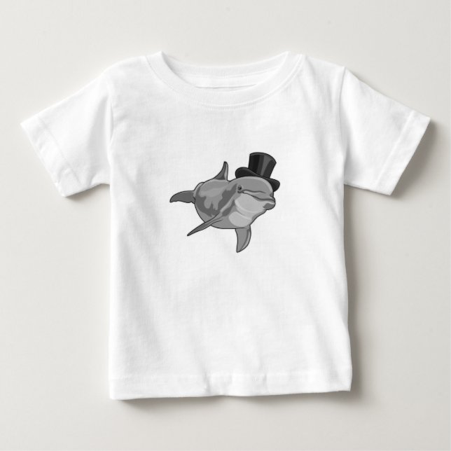 T-shirt Pour Bébé Dauphin en gentleman avec haut-de-forme (Devant)