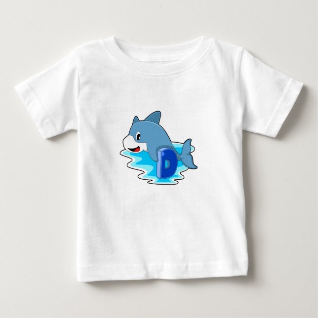 T-shirt Pour Bébé Dauphin en natation avec lettre (Devant)